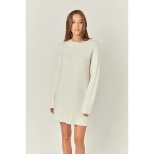 NWT English Factory Cozy Round Neck Cream Textured Knit Sweater Dress